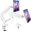 ELIVED Supporto per monitor 2 monitor per schermi da 13 - 32, supporto per schermo 2 monitor da 2 - 9 kg con VESA 75/100 mm, braccio con molla a gas inclinabile, girevole, girevole, bianco, EV6012W