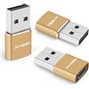 AIYEEN Adattatore aggiornato da USB C femmina a USB A maschio, convertitore da tipo C a USB A per iWatch 7, MacBook, iPhone 11 12 13 14 Pro Max, iPad Mini 6, Samsung Galaxy S20 S21 S22 (3 pezzi oro)