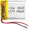 Liter energy battery Batteria 611621 LiPo 3.7V 140mAh 0.518Wh 1S 5C Liter Energy Battery per l'elettronica Ricaricabile Telefono Portatile Smartwatch Orologio GPS - Non adatto per Radiocomando 23x16x6mm (140mAh|611621)