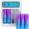 Pallus Batteria Al Litio Ricaricabile AA Da 1,5V, 1600 Cicli Con Elevata Capacità Da 3500mWh, 8 Batterie Al Litio AA Con Caricabatterie LCD Bianco