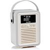 VQ Retro Mini Radio DAB Plus/DAB con Cassa Bluetooth, FM e Radio Sveglia Funzione - Alimentata da Rete e Batteria Radio Portatile Vintage con Antenna, Presa Cuffie e Porta USB - Grigio Chiaro