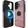 COODIO Logo-View Custodia in Pelle per iPhone 16 6,1 Pollici, Cover Magnetica Compatibile con MagSafe, Custodia Sottile e Creativa, Rosa