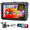 Fuluku 4+64G Carplay Autoradio Android per VW Passat Golf Seat Altea Skoda Octavia con Wireless Android Auto, Stereo Auto con 8'' Touch Screen Bluetooth 5.0/GPS/Telecamera di Retromarcia/FM/Wifi/SWC