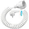 HITRENDS 3M Schuko Cavo di prolunga protettivo a spirale, estensibile fino a 3 m Max, cavo di prolunga IP20 (230 V/16 A), cavo a spirale 3 x 1,0 mm² con spina Schuko e accoppiatore, bianco