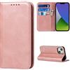 Cavor Cover Compatibile con iPhone 14 Plus,Flip Portafoglio Custodia in Pelle,[3 Porta Carte][Magnetica][Supporto Stand],Cover Libro Custodia Compatibile con iPhone 14 Plus - Oro Rosa