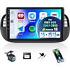 SIXWIN 4+64G Android 13 Autoradio con CarPlay/Android Auto/Mirror Link per FIAT 500 2007-2015,9 Pollici HD TouchScreen Schermo Navigatore WiFi Bluetooth 5.0 FM/RDS 32EQ+AHD Retrocamera(Nero)