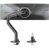monTEK Braccio per monitor curvo ultrawide da 17-57, carico 27 kg, regolabile in altezza supporto da scrivania con rotazione inclinabile, molla a gas, supporto VESA 75/100, morsetto e passacavo, nero