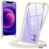 Yoedge Cover per iPhone 12 / iPhone 12 Pro con Cordino 6,1, Trasparente Custodia con Collana Tracolla Laccio Collo Corda, Sottile Protettiva Bumper Antiurto Anti-giallo Silicone Case, Beige