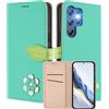 MOJIA Custodia a Portafoglio per Doogee Note 56X / Note 56X Pro, Cover in Pelle PU Flip con Fiore e Chiusura Magnetica Foglia, Slot Carte, Funzione Stand.-Green