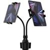 woleyi Doppio Supporto Tablet Portabicchieri Auto, Porta Tablet Macchina Tazza con Due Braccio Lungo a Collo Oca per iPad Pro 9.7, 11, 12.9 Air Mini, Galaxy Tabs, iPhone, 4-13 Cellulare Tablet