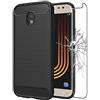 ebestStar - Cover per Samsung J7 2017 Galaxy SM-J730F, Custodia Protezione Carbonio Design, TPU Morbida Antiurto, Nero + Vetro Temperato