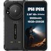 Ulefone RUGKING AI Smartphone Rugged, Android 15 Registratore Chiamate AI, 126dB Altoparlante, Torcia Abbagliante, Fotocamera 50 MP, 16GB+256GB, 5,99 HD+(910nits), Telefono IP68, 9600mAh GPS NFC