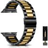 CeiBand Cinturino per Apple Watch 46mm Series 11/10/44mm/45mm/49mm, Uomini Donne Acciaio Cintura Inossidabile Cinturin di Ricambio Braccialetto per Apple Watch 38mm/40mm/41mm/42mm - Oro/Nero