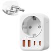 Denlane Adattatore Svizzera UE, 5 in 1 Adattatore da Viaggio Svizzera con 1 AC & 2 USB-C & 2 USB-A (3.4A), Adattatore Svizzera a 3 pin per Liechtenstein, Madagascar, Maldive, Ruanda, Spina da Viaggio Tipo-J