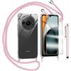 TTSWJBD Cover per Xiaomi Redmi A3 e Vetro Temperato Custodia con Cordino Silicone Trasparente Morbida Cover Cellulare Girocollo Collana Necklace Protettiva Bumper Antiurto TPU Case, rosa