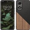 kwmobile Cover Compatibile con Honor 50 - Custodia in Fibra di Carbonio e Legno - Bumper Anti Urto - Back Protection marrone scuro/nero