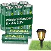 POWJIELI Batteria AA 3,2 V 600 mAh LiFePo4, batteria AA ricaricabile con bassa autoscarica per luci esterne, luci solari da giardino, luci solari a palo