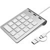 Suejezt Mini Tastierino Numerico USB, U-SB A/USB C Tastiera Numerica Ergonomico Portatile Numpad con 3 U-SB 2.0 Porte, 18 Tasti Office Calcolo per Macbook, Laptop, Notebook, Desktop, Computer, PC