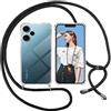 ISOI Cover con Cordino per Xiaomi Poco F5 5G, Custodia Trasparente con Collana Tracolla Laccio Collo Ultra Sottile Morbido TPU Silicone Antiurto AntiGraffio Antiscivolo Case, Nero