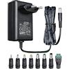 OXZEEWEE Adattatore di alimentazione 12 V 2 A 1,8 m, adattatore di commutazione AC DC (ingresso 100-240 V, uscita 12 V 2 A), presa trasformatore a montaggio a parete con 8 prese intercambiabili, omologato CE