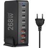 OnlyTech Caricabatterie da 268 W multipresa 8 Porte USB da scrivania 5 USB-C 100 W e 30 W USB-A 18 W e 12 W Tecnologia GAN3 Ricarica Rapida