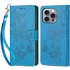 KENHONER Compatibile Cover con iPhone 16 Pro Max,Cover per iPhone 16 Pro Max, Premium Pelle PU Portafoglio Flip Libro Custodia Cover per iPhone 16 Pro Max [Protezione Completa] - Blu Farfalla