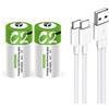 Lankoo Batterie ricaricabili agli ioni di litio USB C, 1,5 V, 5000 mWh ricaricabili C, 2 ore di ricarica rapida, 1200 cicli con cavo di ricarica di tipo C, protezione da sovraccarico, confezione da 2