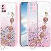 Yarxiawin Custodia Per Samsung Galaxy A31 Silicone Morbido Rosa, Effetto Glitter per Samsung A31 Cover Trasparente Sottile con Cordino Brillantini Case Antiurto (Rosa)