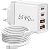 MDLSDE Caricatore USB C, 55 W, 4 porte, adattatore tipo C, con 2 USB-C e 2 USB-A, caricatore rapido PD 20 W, spina QC 3.0, alimentatore per 16 15 14 Pro Max 13 12 11 SE 2020 XS XR 8, Samsung S24, cellulare