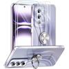 ANFAIRLACE Cover Compatibile con Oppo Reno 12 Pro, Custodia Metallo Magnetica Anello 360 Supporto Trasparente Silicone Chiaro Case, Argento