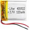 Liter energy battery Batteria 401822 LiPo 3.7V 120mAh 0.444Wh 1S 5C Liter Energy Battery per l'elettronica Ricaricabile Telefono Portatile Smartwatch Orologio GPS - Non adatto per Radiocomando 24x18x4mm (120mAh|401822)