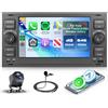 Rimoody 4G+64G Autoradio Android per Ford Focus Fiesta S-Max Mondeo Galaxy C-Max Connect Kuga, 7" Radio con Carplay Android Auto Wireless Navi GPS WiFi/FM/RDS/EQ BT Controllo del Volante Retrocamera