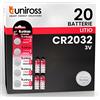 Uniross Pile Batteria Bottone CR2032 Lithium 3V al Litio Lunga Durata Mantenimento Carica Fino a 5 Anni Senza Mercurio e Cadmio - 4 Blister da 5 Batterie