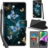 PHINIENLAND Cover per iPhone 15 Plus custodia portafoglio Farfalla | 3 scomparti carte, 1 tasca banconote, Chiusura magnetica, Supporto, Pelle PU flip cover per iPhone 15 Plus