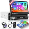 Inefala Autoradio 1 Din con Schermo a Scomparsa con Wireless Carplay Android Auto, 7 Pollici Touchscreen Stereo Auto Supporta Bluetooth/Mirror Link/FM AM/USB/AUX/EQ con Telecamera Posteriore