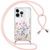 Kivlclri Cover con Cordino per Apple iPhone 16 Pro 6,3,Trasparente Custodia con Laccio Collana Tracolla Aesthetic Fiori Disegni Cellulare,Silicone Necklace Protettiva Corda Case per iPhone 16 Pro,10