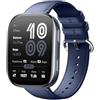 GIOPUEY 22mm Cinturini Compatibile con Amazfit Bip 6/Bip 5/5 Unity/Balance/Balance 2/Cheetah Round/Cheetah PRO/GTR 4/3/3 PRO, Vera Pelle Cinturino [Resistente all'Usura] [Traspirante] - Navy Blue