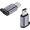 QIANRENON Adattatore da mini USB maschio a micro USB femmina, da mini USB a micro USB 2.0, connettore dati di ricarica, 480 Mbps, 18 W, 9 V/2 A, in lega di alluminio/foro per gancio, per fotocamera