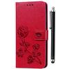 TANYO Cover per Samsung Galaxy A40, elegante e bello design di rilievo, custodia a portafoglio in pelle di moda, portafoglio con chiusura magnetica, rosso + 1 pennino capacitivo