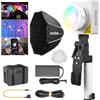 Godox ML100R - Kit di illuminazione video RGB LED 110 W, 1800 K-10000 K, CRI 97 +/TLCI 98+, controllo app, ricarica USB-C, 14 effetti FX, per Live Streaming/Outdoor Fotografia (AK-B02 V-Mount KIT)
