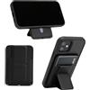 ROIK Valet Portafoglio Magsafe Custodia iPhone: per modelli iPhone 12 a 15. Pelle Vegana, Magsafe Wallet, Supporto per cellulare Magsafe, 3 carte, Magsafe Stand, Porta carte di credito, Nero , 9'5 x