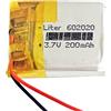 Liter energy battery Batteria 602020 LiPo 3.7V 200mAh 0.74Wh 1S 5C Liter Energy Battery per l'elettronica Ricaricabile Telefono Portatile Smartwatch Orologio GPS - Non adatto per Radiocomando 22x20x6mm (200mAh|602020)