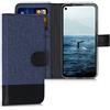 kwmobile Custodia Compatibile con Google Pixel 4a Cover Portafoglio - Case Chiusura Magnetica Portacarte Tessuto Similpelle blu scuro/nero