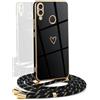 YAMCCCSE Cover per Huawei P20 Lite con Collana Amore Cuore Custodia per Silicone Sottile Laccio Tracolla Case con Protezione Fotocamera Dorata Placcatura Cornice Paraurti, Nero