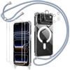 Olgary Magnetica Cover con Cordino per iPhone 17 Pro con 2 Vetro Temperato e 2 Vetro Fotocamera, Trasparente Ultra Sottile Silicone Antiurto Protettiva Custodia con Regolabile Laccio Collana, Blu