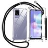 TTSWJBD Cover per TCL 405 / TCL 406 / TCL 408 e Vetro Temperato Custodia con Cordino Silicone Trasparente Morbida Cover Cellulare Girocollo Collana Necklace Protettiva Bumper Antiurto TPU Case, Nero