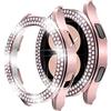 Miimall Custodia compatibile con Samsung Galaxy Watch Active 4 40 mm/44 mm, doppia fila di cristallo Bling strass telaio rigido PC antiurto custodia protettiva per Galaxy Watch Active 4-rosa