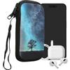 kwmobile Custodia in neoprene con zip per smartphone S - 4,5 - Astuccio portacellulare a sacchetto con cerniera - Borsa verticale - Natura e spazio blu/grigio/nero