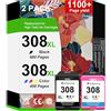CRTBOTW Cartuccia stampante 308XL compatibile con HP 308XL cartucce per HP Envy 6110e, 6120e, 6122e, 6130, 6132e, 6532e (1 nero, 1 colore)