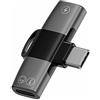 Bolwins A86 USB-C Audio & Adattatore di ricarica 2 in 1, splitter OTG con 2 prese USB-C, riproduzione simultanea di musica e ricarica fino a 15 W, convertitore di tipo C per smartphone tablet